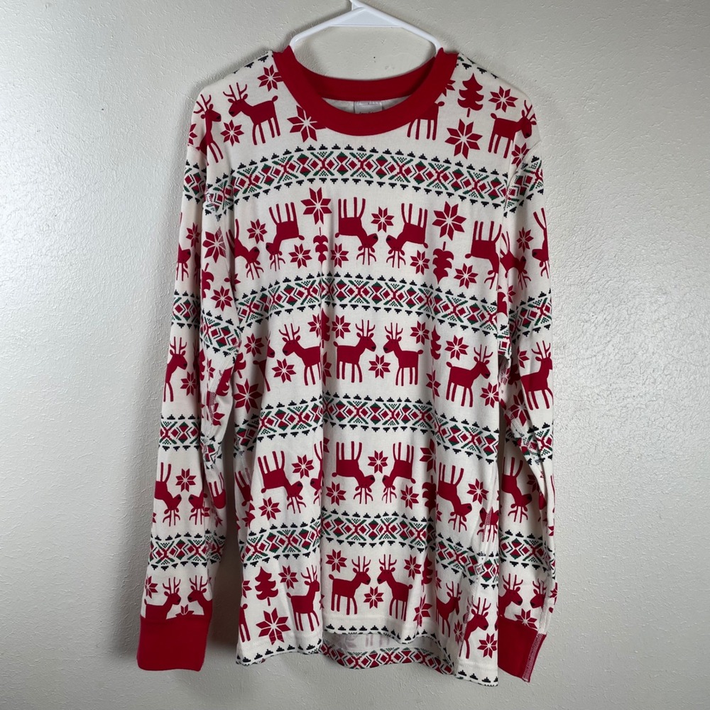 Hanna Andersson Organic Cotton Reindeer Fair Isle Pajama Set L Red White
